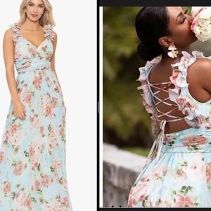 Betsy & Adam Long Wrap Floral Dress strappy back